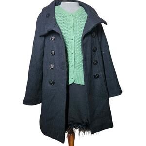 Miss Sixty Black Wool Blend Pea Coat Jacket Size XS